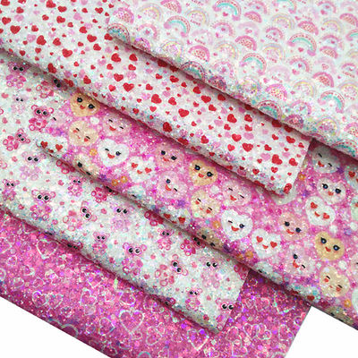 프린트 된 분홍색 PU 폴리유레탄 가죽 반짝이는 발렌타인 데이 사랑 모양 그레텔