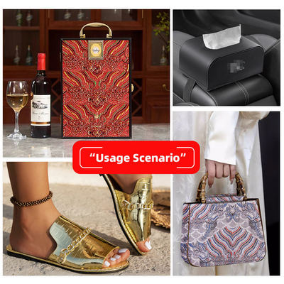 가방, 노트북, 전화 케이스, 장식 및 공예용 소파에 적합한 인조 가죽 원단 필름 스타일의 합성 PVC 마크라메 프린트