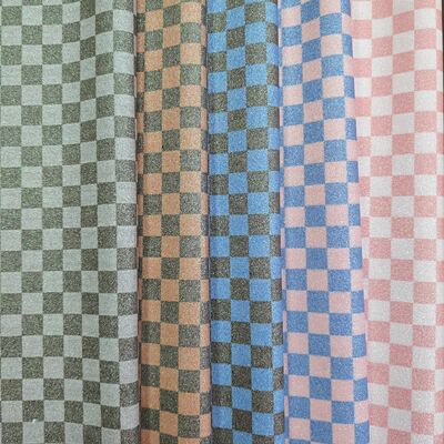 가구, 지갑, 신발 및 패션 액세서리용 프리미엄 글리터 체크 PVC 가죽 직물