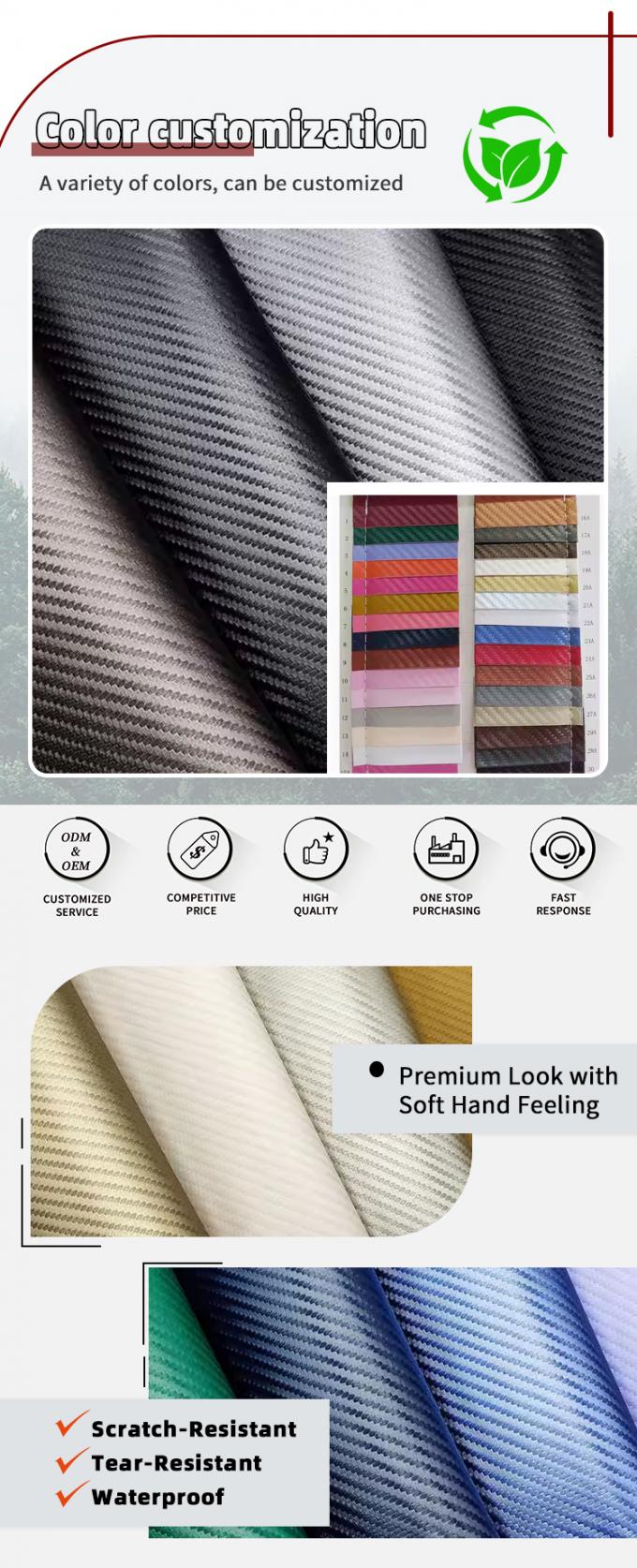 1.0mm 두꺼운 탄소 섬유 PU 합성 가죽 가방 지갑 벨트 자동차 부티크 가짜 가죽 재료 4