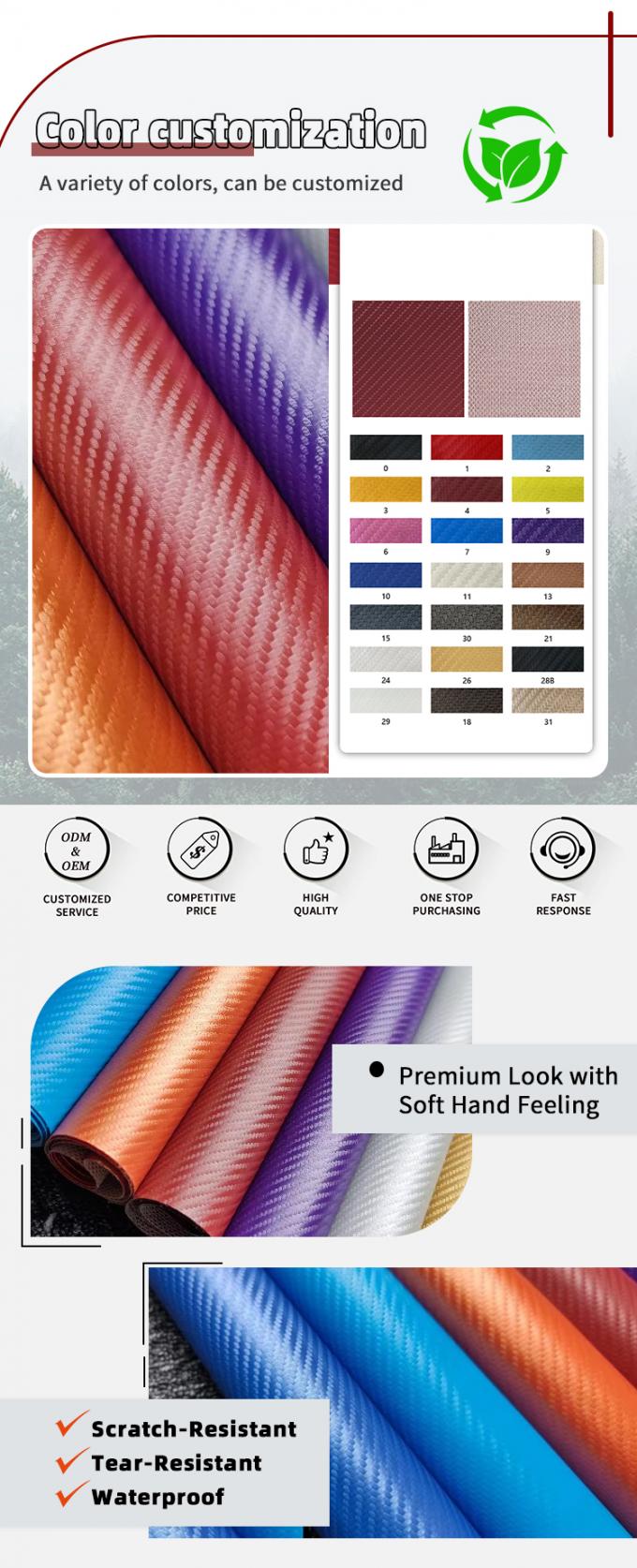 밝은 색상의 인조 탄소 섬유 입자 합성 가죽 PVC 인조 가죽 신발 쿠션 자동차 내부 장식용 직물 4