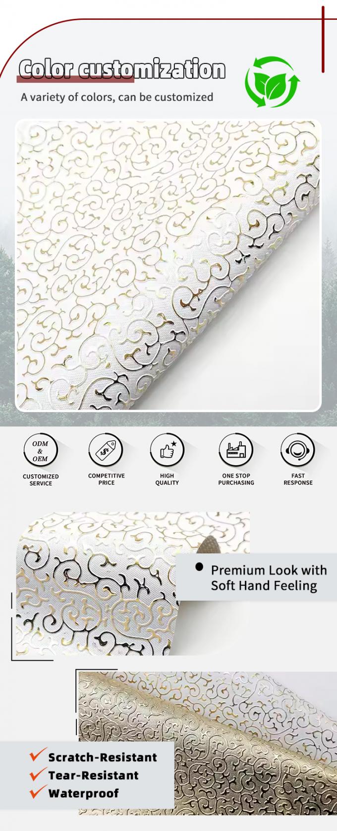 도매 PVC 골든 필름 엠보싱 스타일 인조 가죽 가방 포장 상자 신발 노트북 원단 4