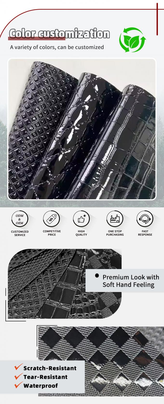 고광택 PVC 악어 엠보싱 직조 곡물 기하학 동물 신발 가방 장식 공예용 합성 인조 가죽 원단 4