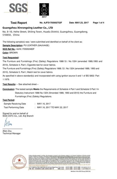 중국 Guangzhou Xinrongxing Leather Co., Ltd. 인증